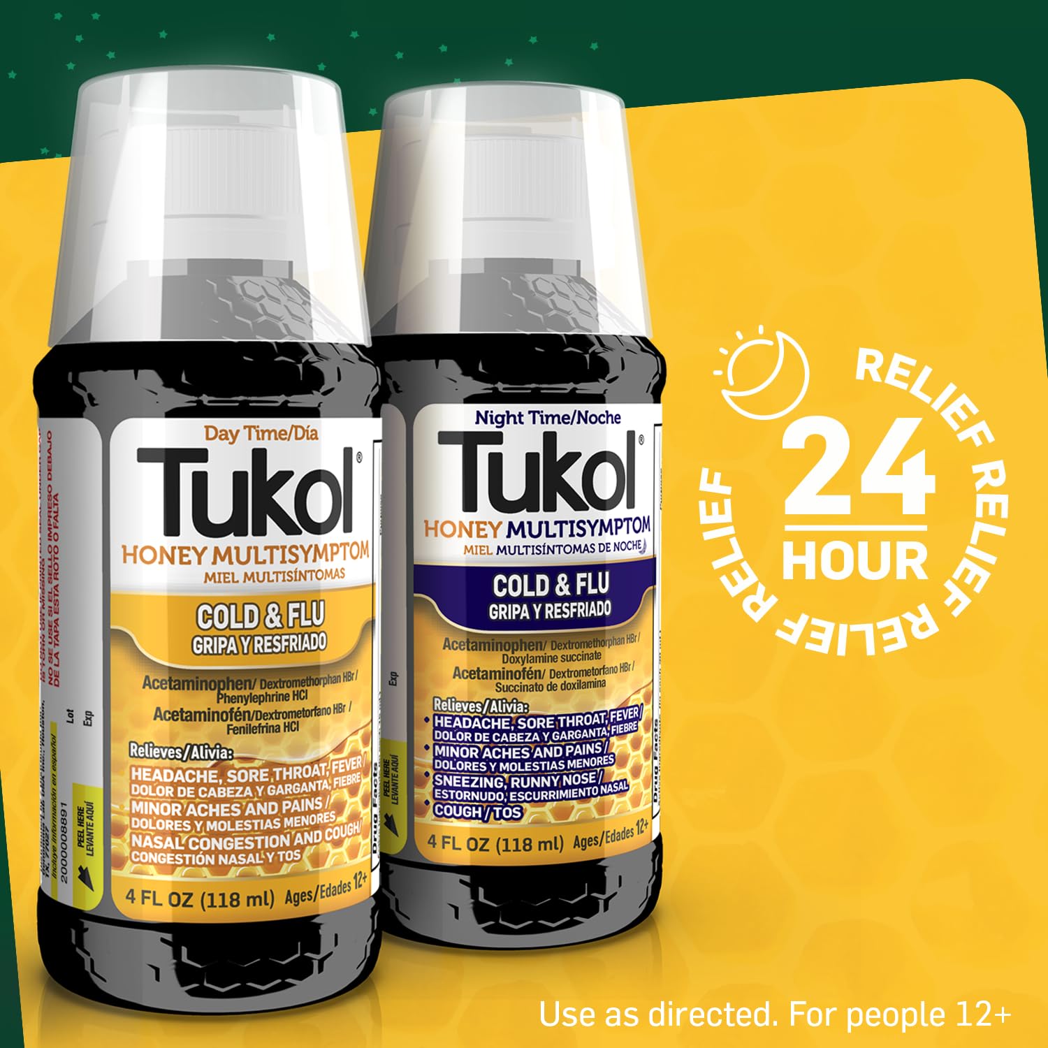 TUKOL Honey Day and Night, Cold and Flu Medicine, 2 Count, 4 Fl Oz Each