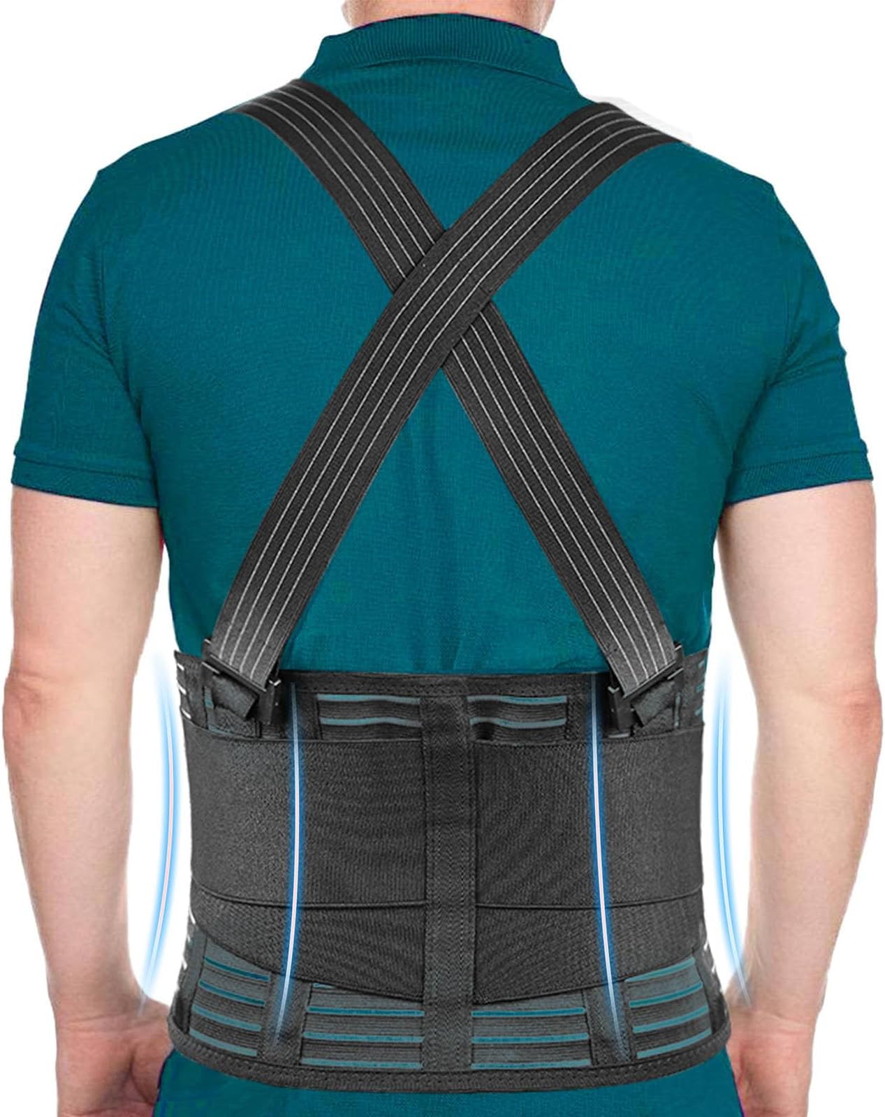 Back Brace with Removable Suspender Shoulder Straps, Back Brace for Lower Back Pain Men & Women, Lumbar Support for Heavy Lifting Safety