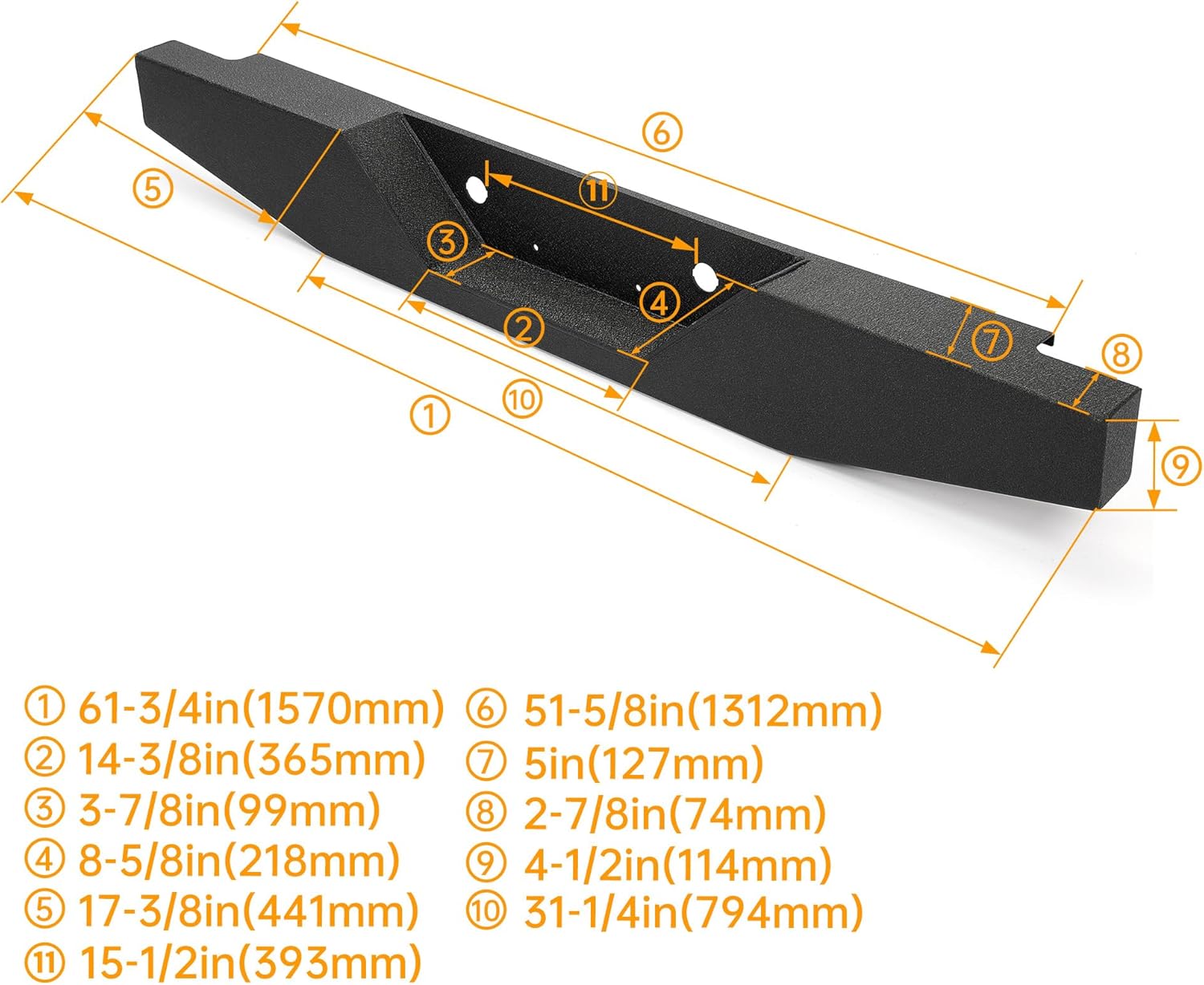 KUAFU Rear Bumper Compatible with 1993-2011 Ford Ranger Pickup Heavy-Duty Steel