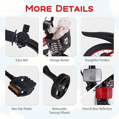 Miniatura 6 de BABY JOY Rabbit Pilot - Bicicleta deportiva para niños, 12, 14, 16, 18 pulgadas, bicicleta infantil para 3-8 años con altura ajustable, ruedas de