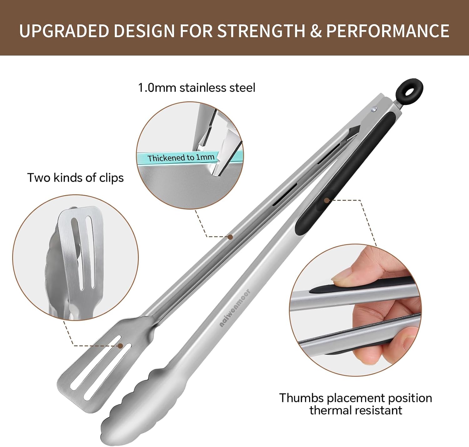 Grill Tongs,Metal Tongs,16 & 12 Inch Heavy Duty Extra Long Stainless Steel Locking Kitchen Tongs,Integrated Tongs‑Spatula Design，Perfect for Cooking, Grilling, Barbecue/BBQ, Buffet, Set of 2