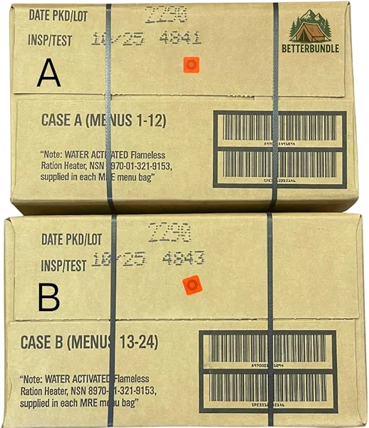 MRE, U.S. MRE Meals, Emergency Supplies, Emergency Food Supply, Survival Food, Freeze Dried Food w/Flameless Heater, Ready Meals (Variety Pack of 24) – (A & B Case Inspection 2025, 2026)