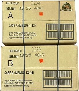 MRE, U.S. MRE Meals, Emergency Supplies, Emergency Food Supply, Survival Food, Freeze Dried Food w/Flameless Heater, Ready Meals (Variety Pack of 24) – (A & B Case 2026 Inspection Date New Stock)