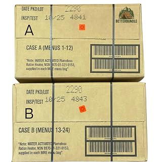 MRE, U.S. MRE Meals, Emergency Supplies, Emergency Food Supply, Survival Food, Freeze Dried Food w/Flameless Heater, Ready Meals (Variety Pack of 24) – (A & B Case 2026 Inspection Date New Stock) - Amazon product rated Grade A