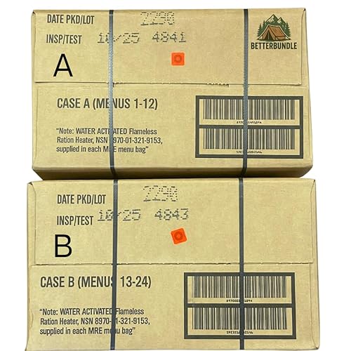 MRE, U.S. MRE Meals, Emergency Supplies, Emergency Food Supply, Survival Food, Freeze Dried Food w/Flameless Heater, Ready Meals (Variety Pack of 24) – (A & B Case Inspection 2025, 2026)