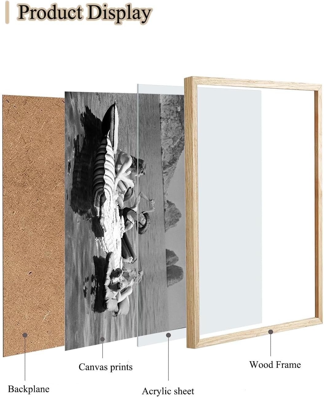 Beach Wall Art Coastal Canvas Art Black and White Wall Decor Pictures Vintage Prints Women Paintings Photography Artwork for Dining Room Bedroom Living Room 12x16in Framed