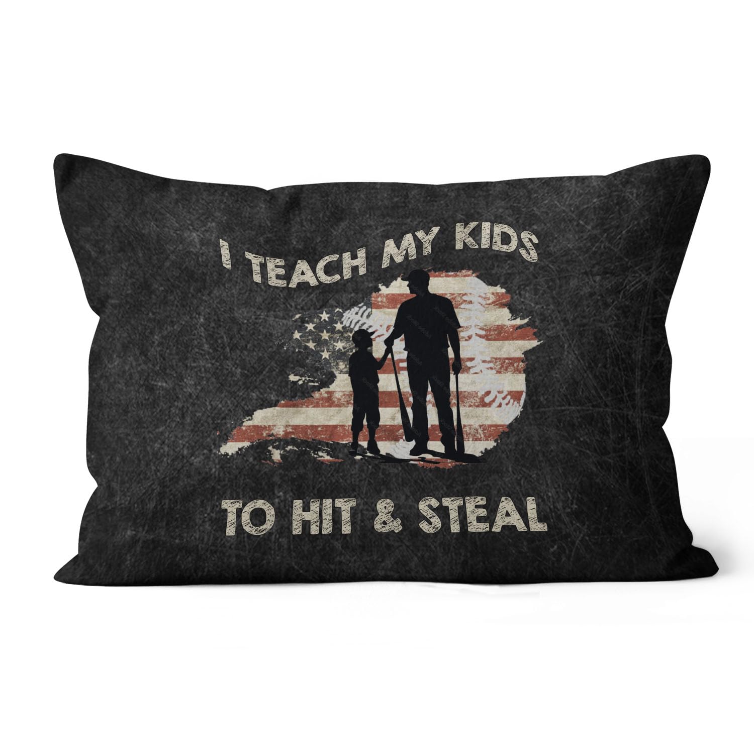 Ninety3POD I Teach My Kids to Hit Steal Pillow for Baseball Players Lover Dad Papa Gifts Idea Merch Throw Pillow Soft and Durable - 020