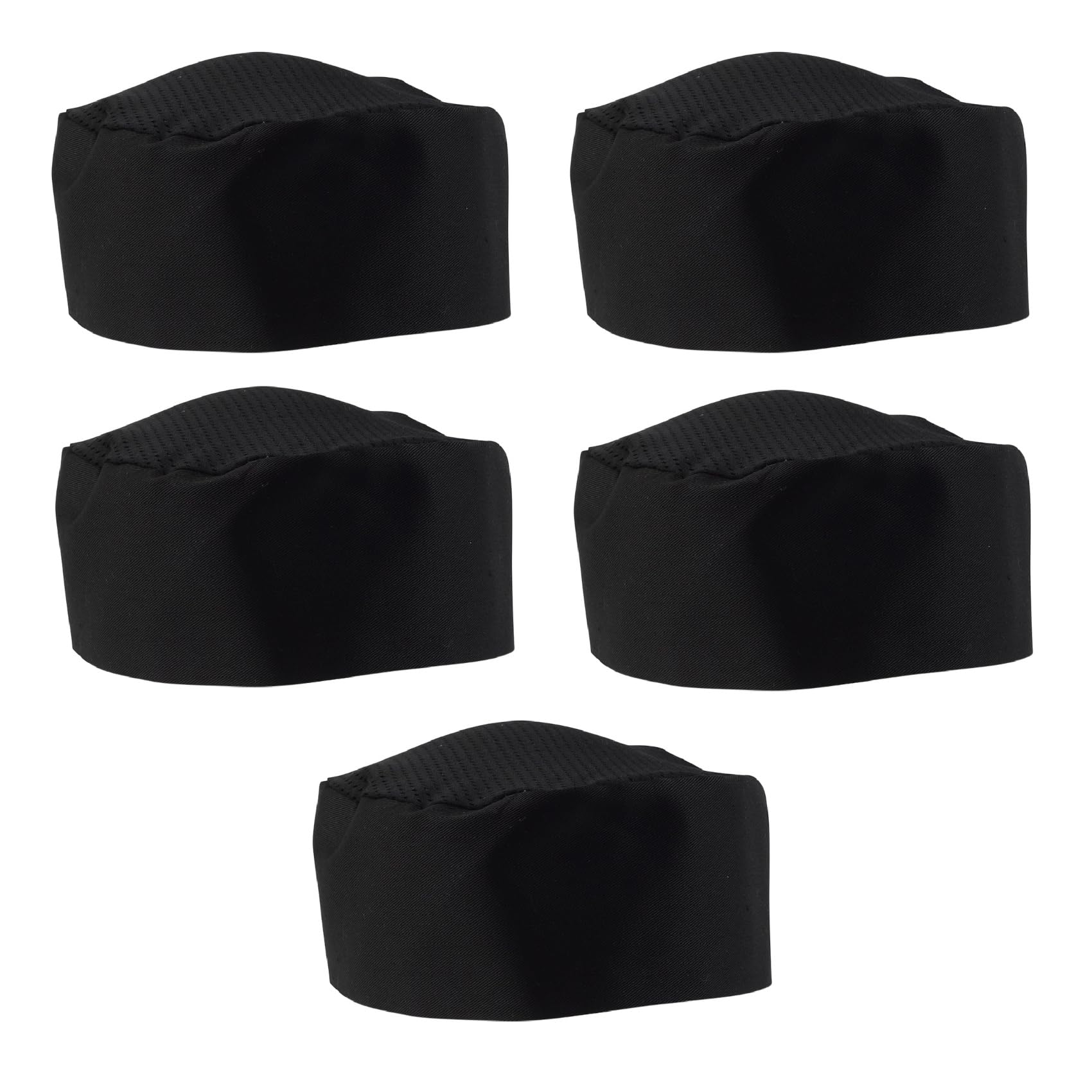 Mesh Top Skull Cap Professional Catering Chefs Hat Black Hook & Loop Pack of 5