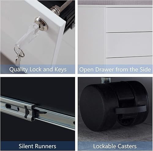 Miniatura 6 de Majnesvon Archivador móvil de 3 cajones con cerradura y rueda archivador de metal rodante almacenamiento debajo del escritorio para oficina vertical