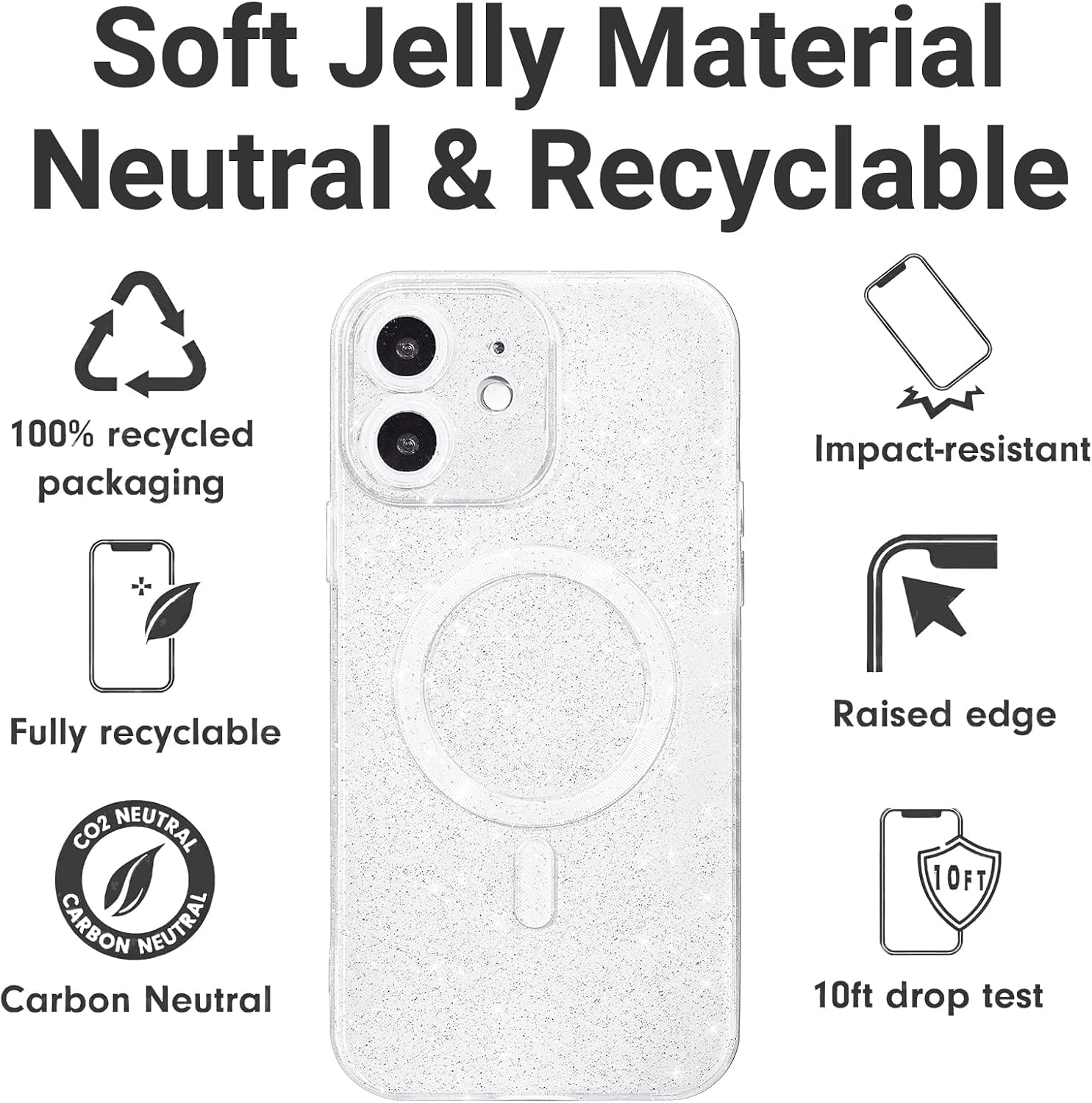 LoeoeL for iPhone 12 Case Glitter Compatible with Magsafe, Girly Cute Sparkly Magnetic Mag Safe Pretty Phone Case for Women, Bedazzled Bling Sparkle Slim Bright Silicone Rubber Jelly, White image 4