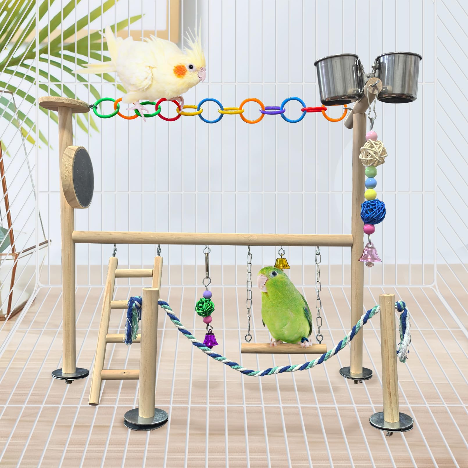 Hamiledyi Kleiner Vogelspielplatz, Naturholz für die Oberseite des Käfigs, Vogelsitzstange für Papageien, Spiel, Fitnessstudio, Spielzeug für kleine Vögel, Papageien, Nymphensittiche, Liebesvögel