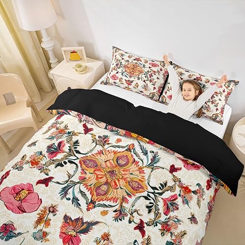 Miniatura 5 de Erosebridal Juego de funda de edredón floral exótica tamaño Queen, juego de ropa de cama bohemio, floral, persa, exótica, tribal, floral, abstracto,