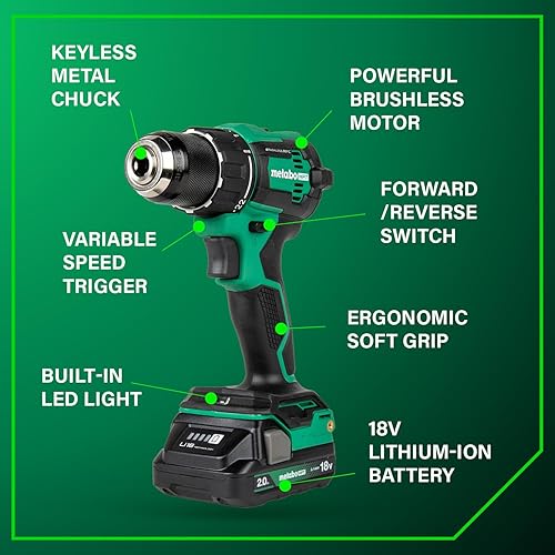 Miniatura 4 de Metabo HPT Kit combinado de taladro conductor inalámbrico sin escobillas multivoltios de 18 V y destornillador de impacto, kit de herramientas