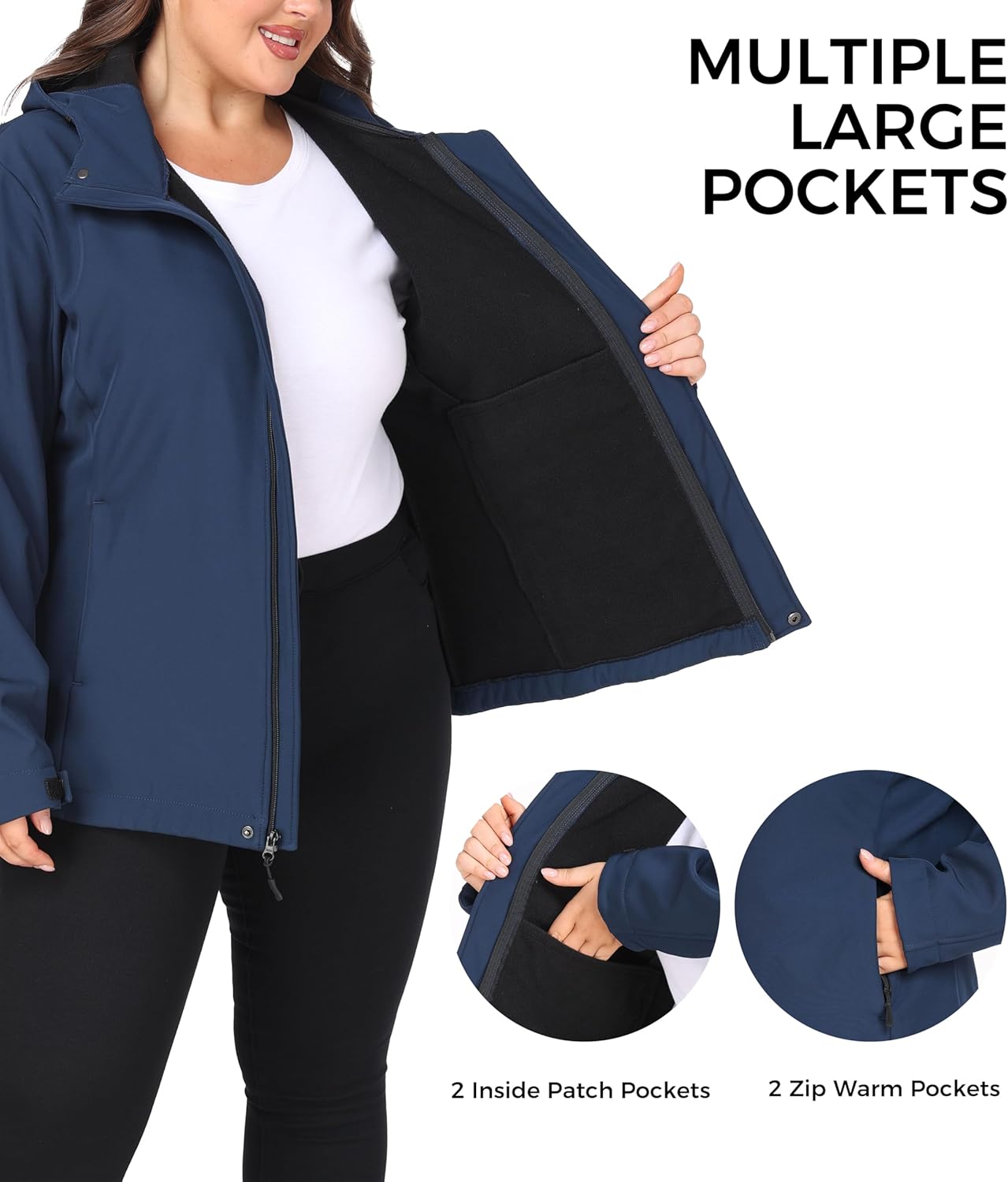 wantdo Women's Plus Size Softshell Jackets Hooded Warm Fleece Lined Windbreaker - Image 4