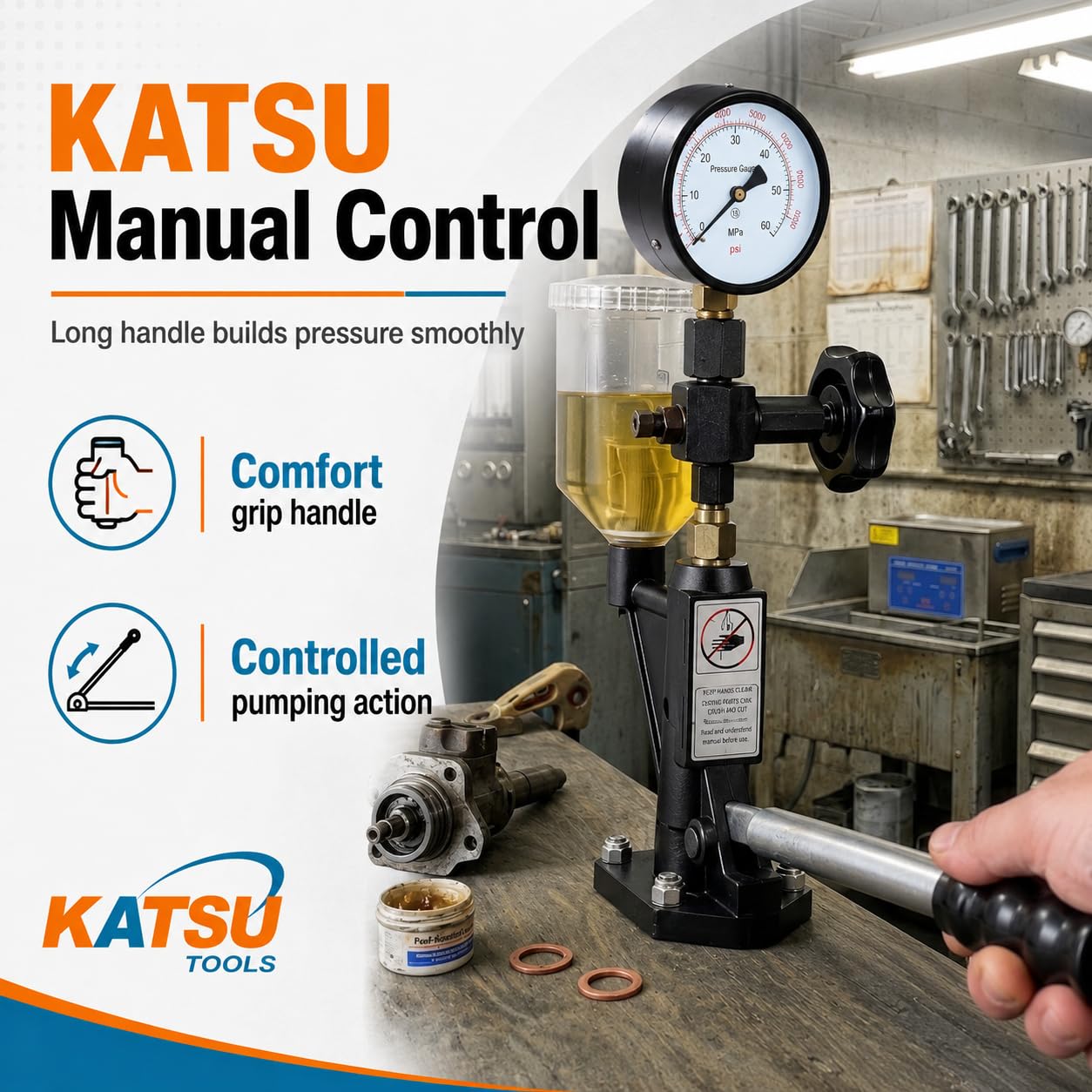 KATSU Comprobador de Presión de Boquilla de Inyección de Diesel para Reparación de Motor Diesel de Coche, Camión o Tractor, 449949