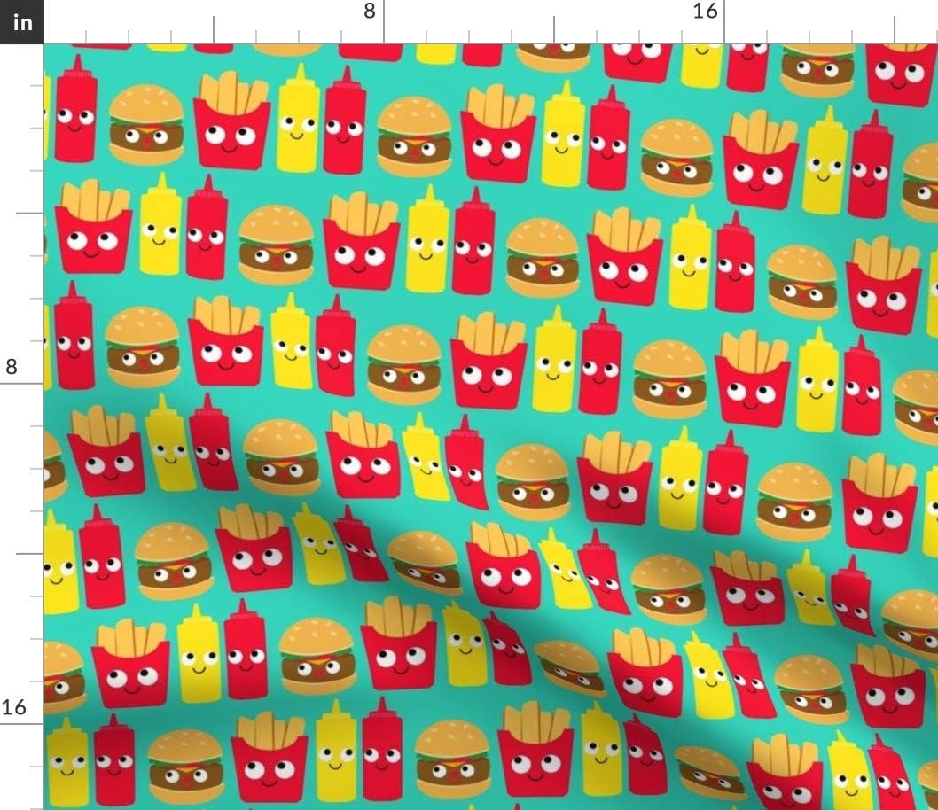 Spoonflower Fabric - Food Faces Mustard French Fries Printed on Petal Signature Cotton Fabric by the Yard - Sewing Quilting Apparel Crafts Decor