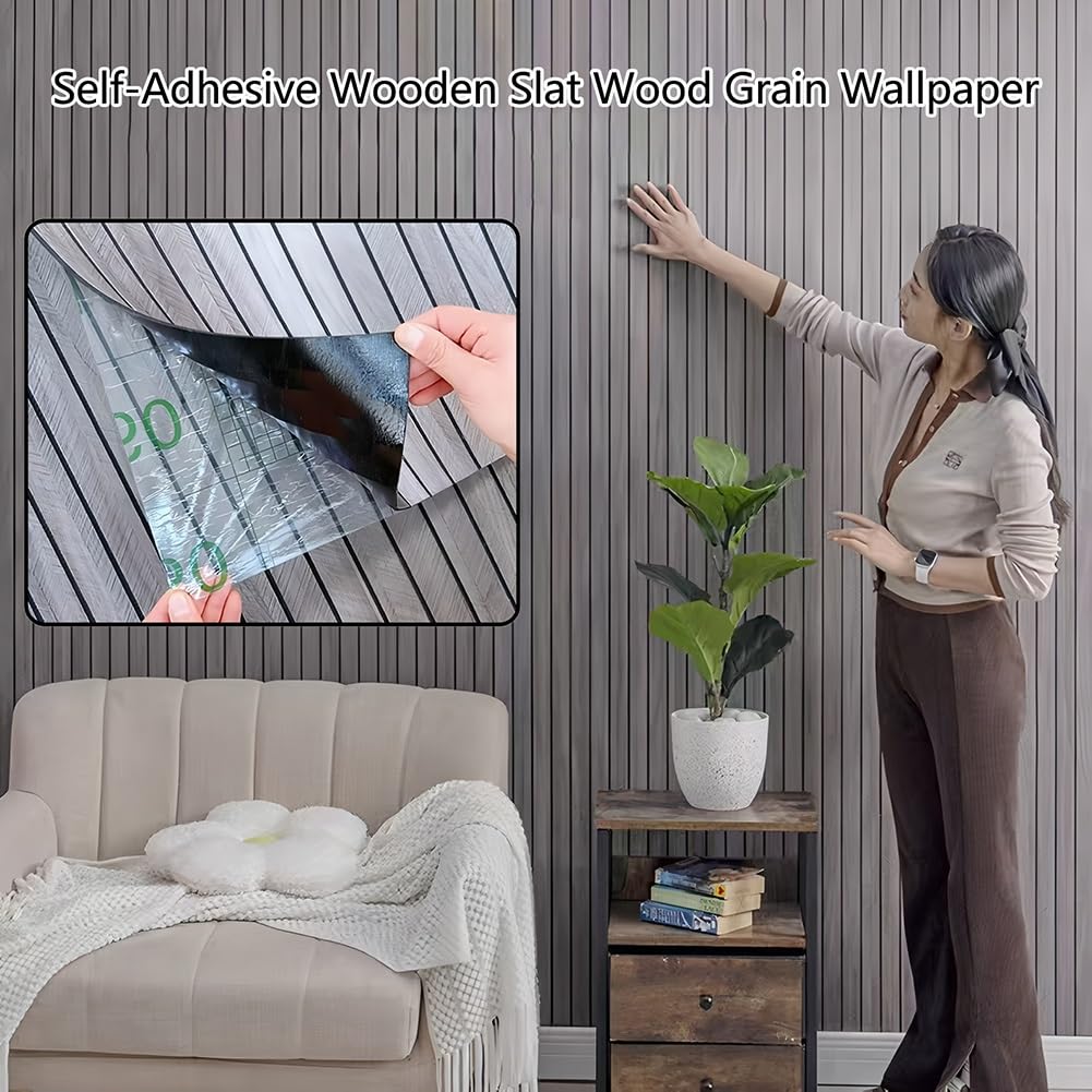 Paneles de pared autoadhesivos de espuma de PVC estriado 3D, diseño de listones de madera sintética para decoración de interiores, despegar y pegar, fácil instalación, 40 x 300 cm