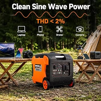 GENKINS 4500 Watt Portable Inverter Generator Electric Start + Remote Control Ultra Quiet RV Compatible Camper Friendly..