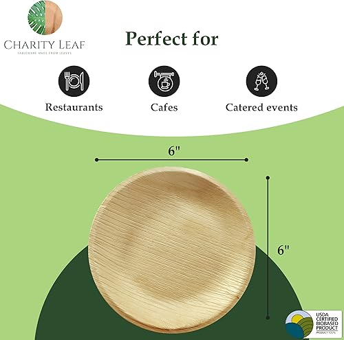 Miniatura 7 de Platos redondos desechables de hoja de palma de 7 pulgadas (200 piezas) platos para servir como bambú, tableros desechables, vajilla ecológica para
