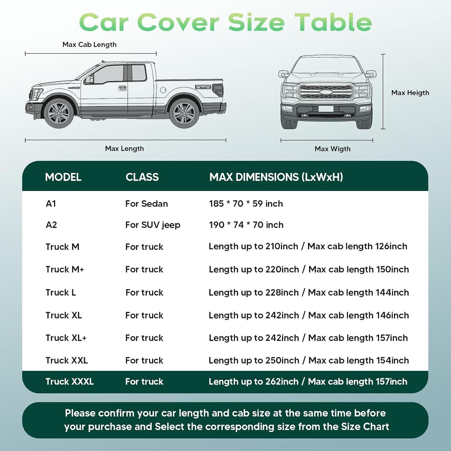 Cartist Hail Protector Car Cover for Truck Waterproof All Weather, Outdoor Sun Uv Rain Pickup Cover, Universal Fit for Ram 1500/2500/3500, Silverado, Sierra 1500,F150, etc.(Length Up to 262 inch) XXXL