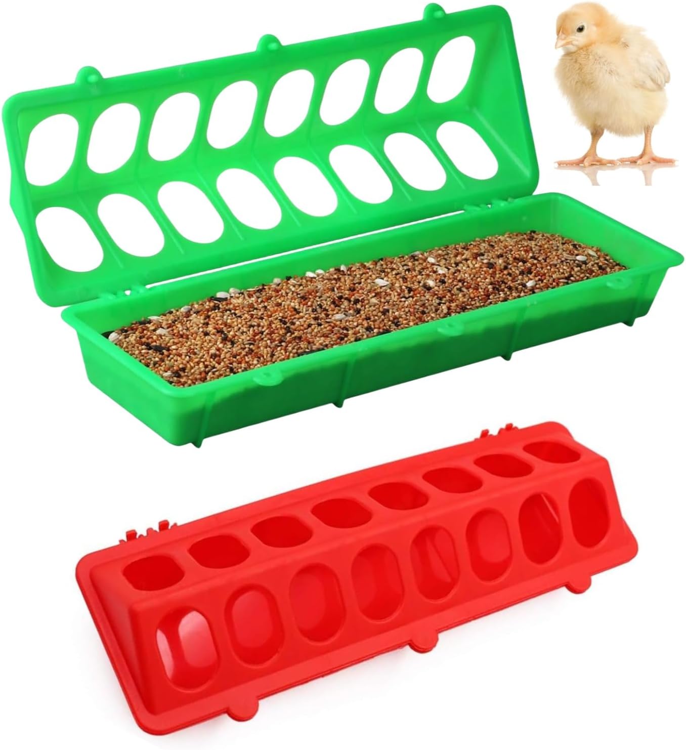 BuyNow 2 Pack 16-Hole No Waste Chicken Feeder for Chicks, Birds, Pigeons - Poultry Coop Feeders 30cm Chick Feeders