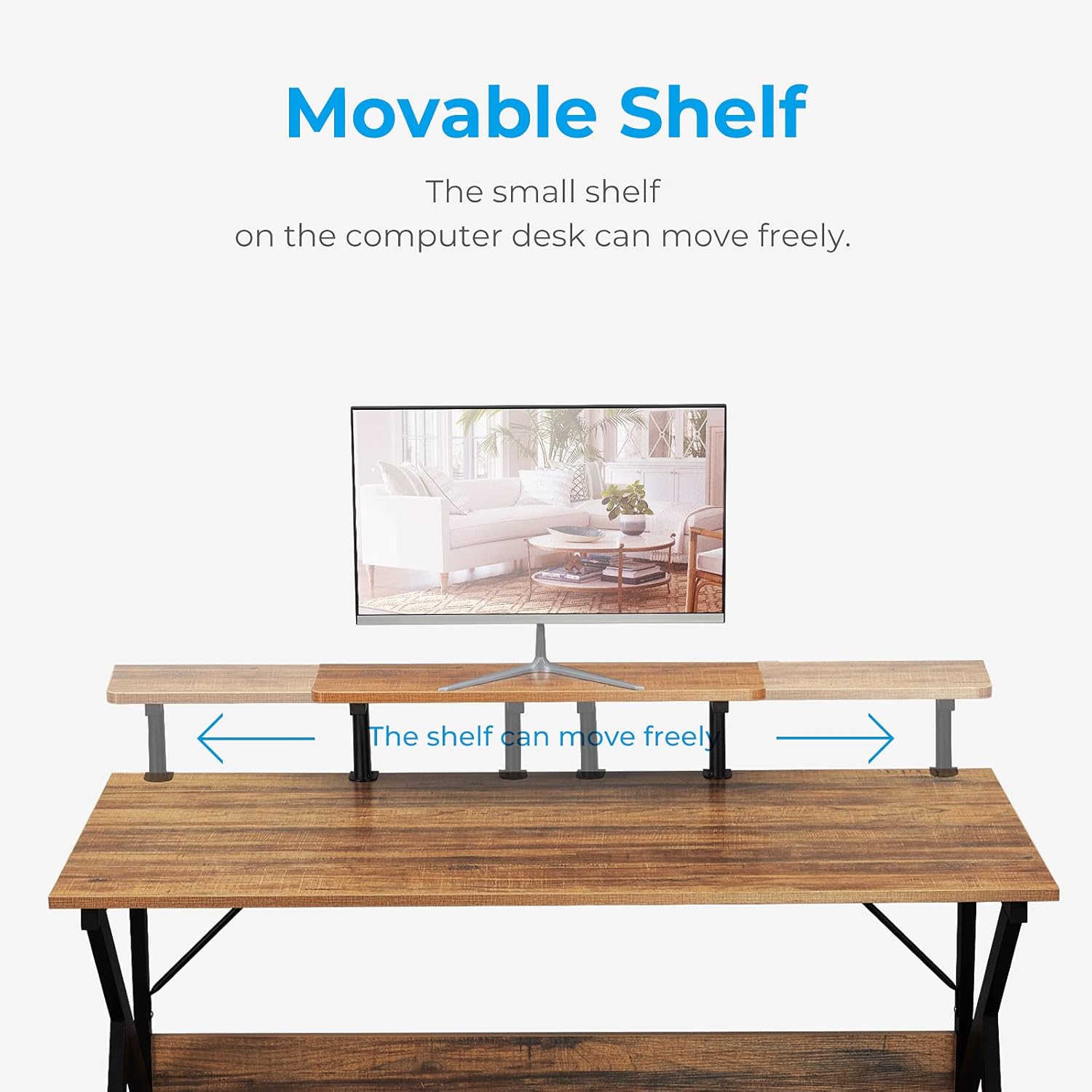 GreenForest Home Office Desk with Monitor Shelf Computer Gaming Desk 47 inch Writing Study Table for Workstation, Walnut