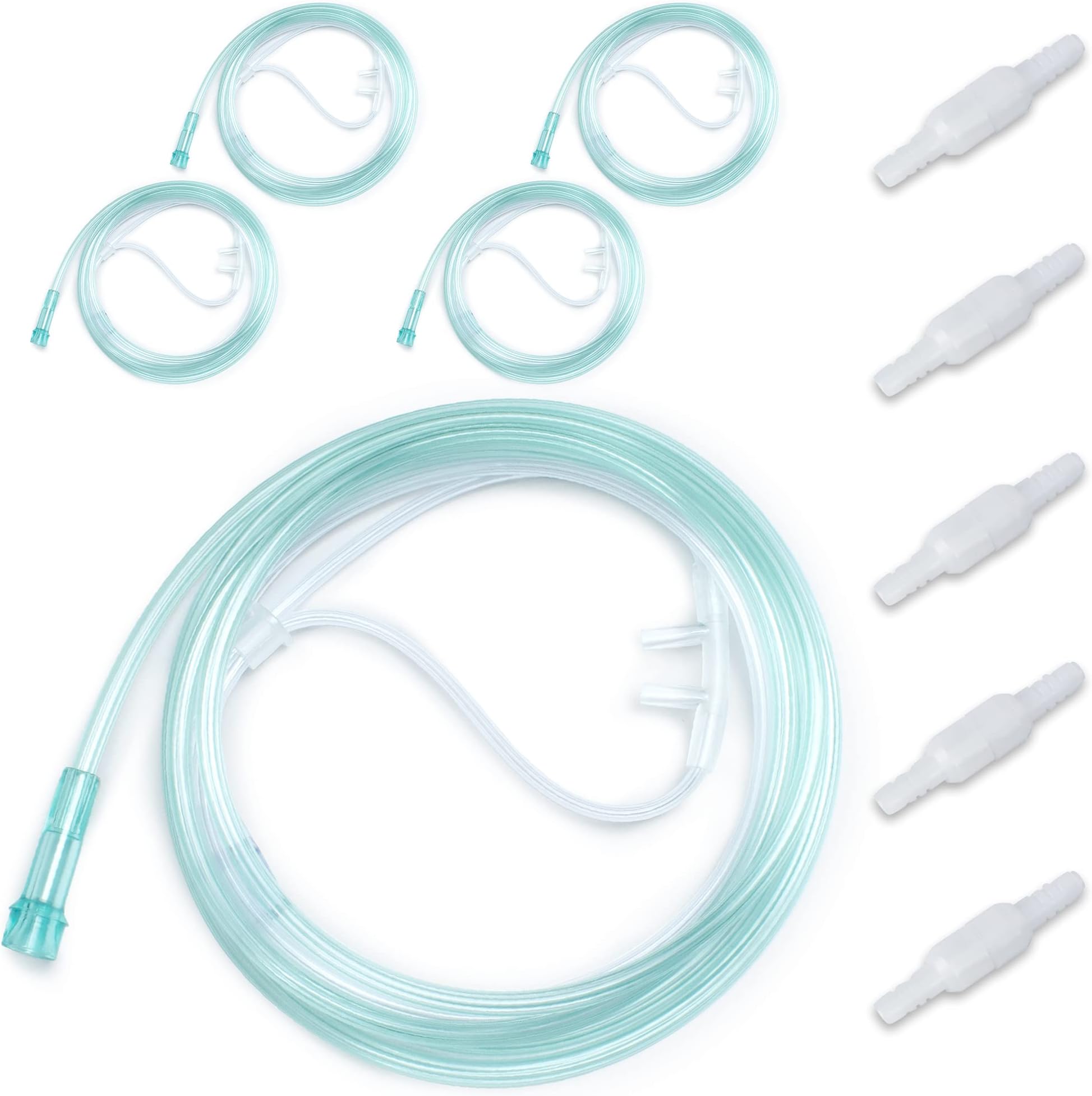 10PCS Adult Soft Nasal Cannula, 7 FT Nasal Tubing for Oxygen, Included 5PCS Nasal Cannula Oxygen Tubing and 5PCS Tubing Connectors - Standard Connector