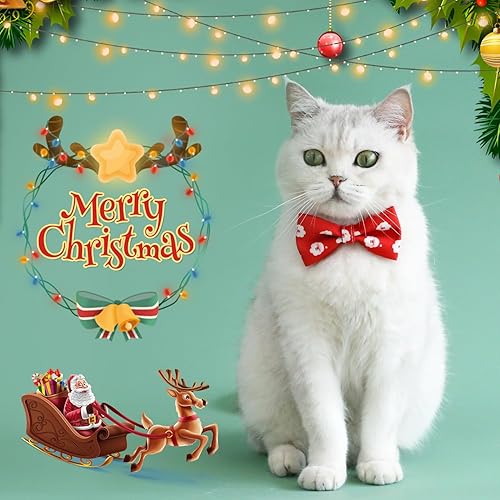 Miniatura 4 de Corbata de lazo de Navidad para mascotas, 2 piezas de bufanda de Navidad para gatos y perros, baberos ajustables para mascotas, corbatines para