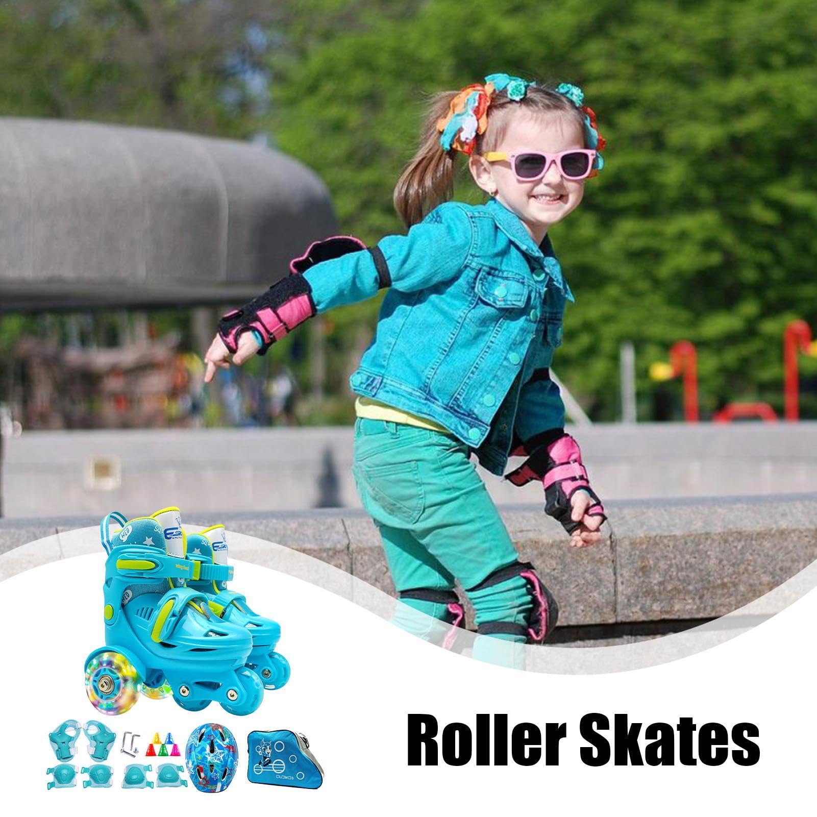 Pattini a rotelle per bambini,Pattini a rotelle per bambini - Pattini a rotelle regolabili Design a tre punti | Borsa di stoccaggio inclusa Pattini a rotelle Bos Girls con copricapo per parco, parco g