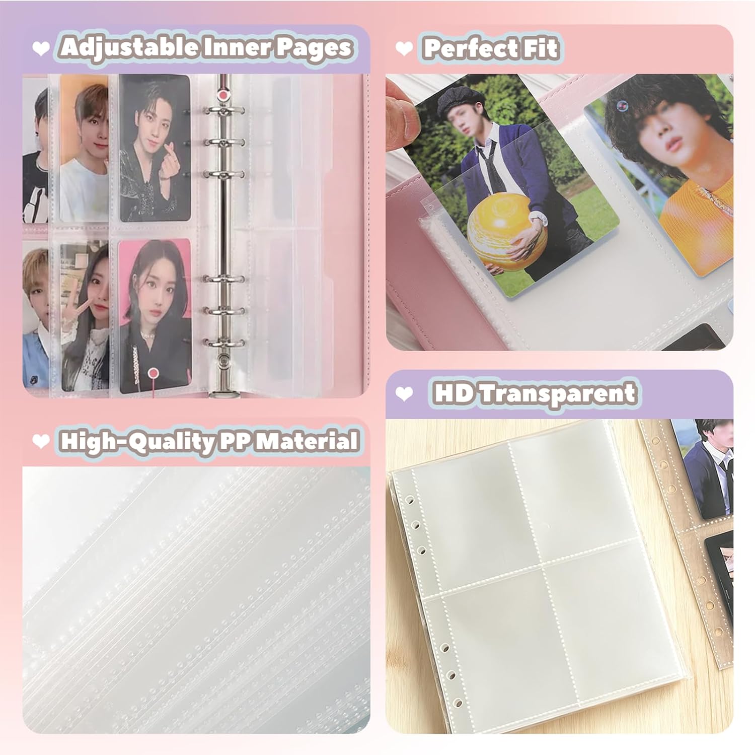 A5 Kpop Photocard Binder, PU Leather 6 Ring Collector Album With Magnetic Buckle Closure For Trading Cards,30 Pack 4-Pocket Pages 240 Card Slots
