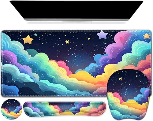 Miniatura 25 de Alfombrilla de ratón grande 4 en 1, juego de reposamuñecas para teclado, alfombrilla de ratón ergonómica con soporte para la muñeca, alfombrilla de