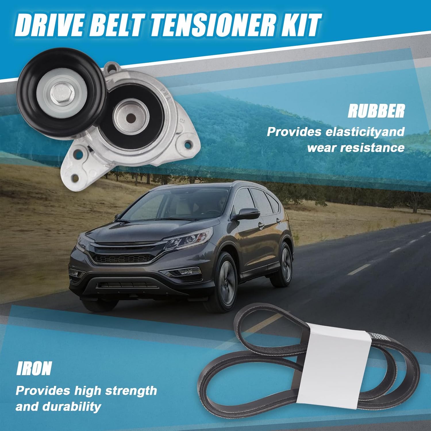 Drive Belt Tensioner Kit Compatible with Honda CR-V Civic Accord Element, for Acura TSX CSX RDX ILX Replaces Belt Tensioner Pulley Assembly 31170-RAA-A01, 7PK1785, 31170-PNA-013