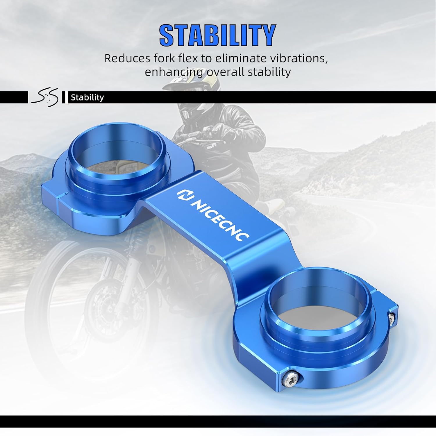 NICECNC Blue Fork Stabilizer Fork Brace Aluminum CNC Compatible with Suzuki DR650S 1996-2024, Suzuki DR650SE 1996-2024