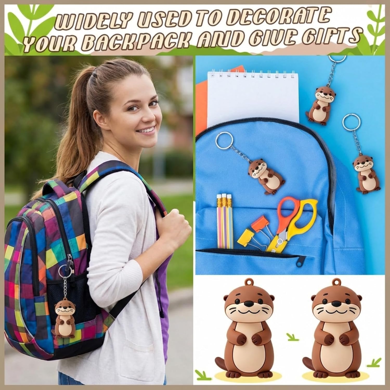 Sureio 48 Pcs 3D Silicone Otter Keychain Bulk Otter Stuff Purse Car Accessories Charm for Animal Lovers Birthday Baby Shower Party Favors