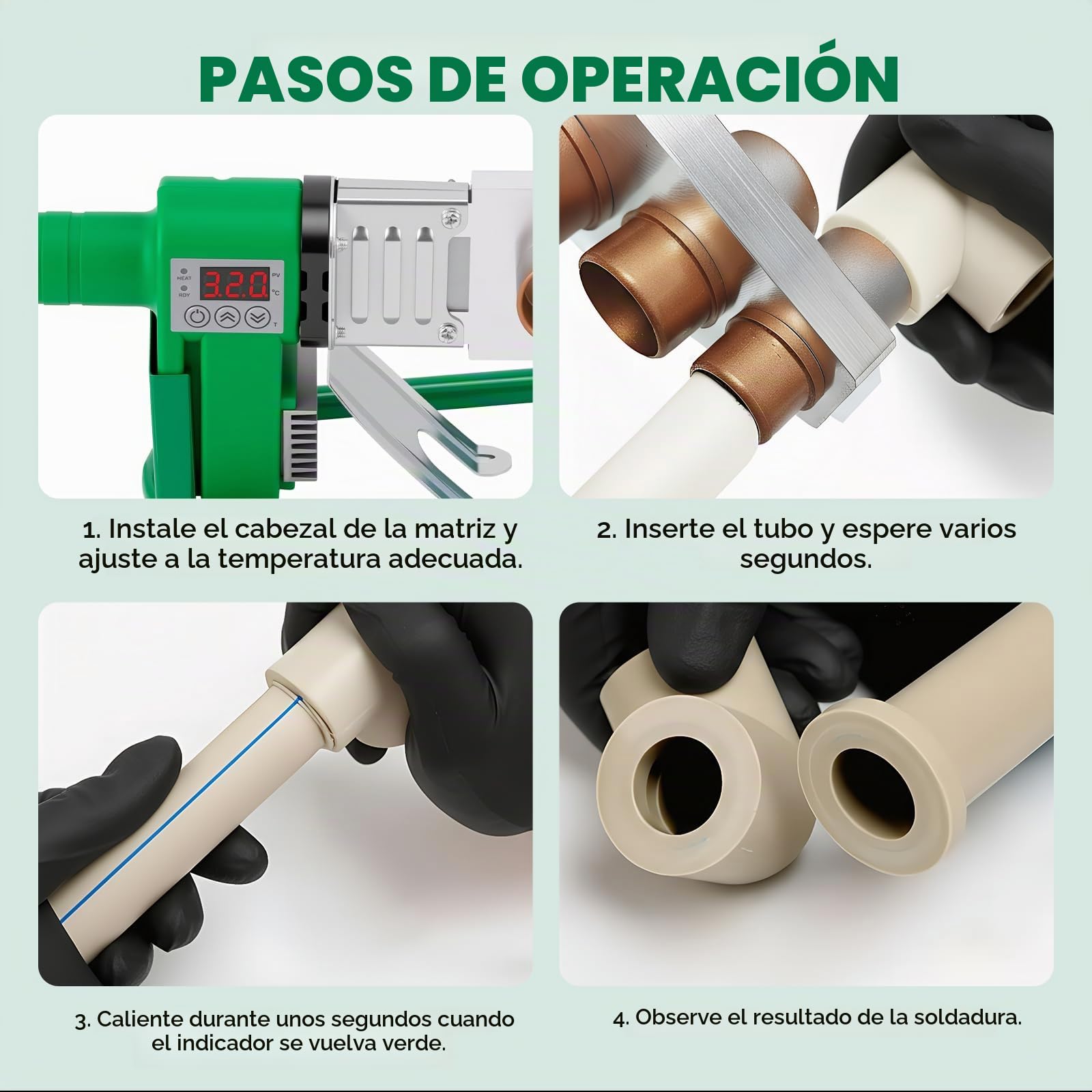 Máquina Soldadura Por Fusión Socket, Máquina Soldadura Para Tubos Ppr 2000W Para Tubos Plástico ø20–63Mm Con Pantalla Digital Soldadora Para Tubos Ppr/Pb/Pe/Pert 150 °C–400°C