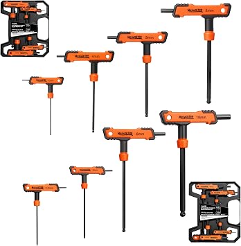 8 Pieces Metric Long Arm T Handle Allen Wrench Set, 2-10 mm, Ball Head, Standard Long Tee Handle Allen Hex Key Set, Heavy Duty Excellent Heat-Treated CR-V Steel.