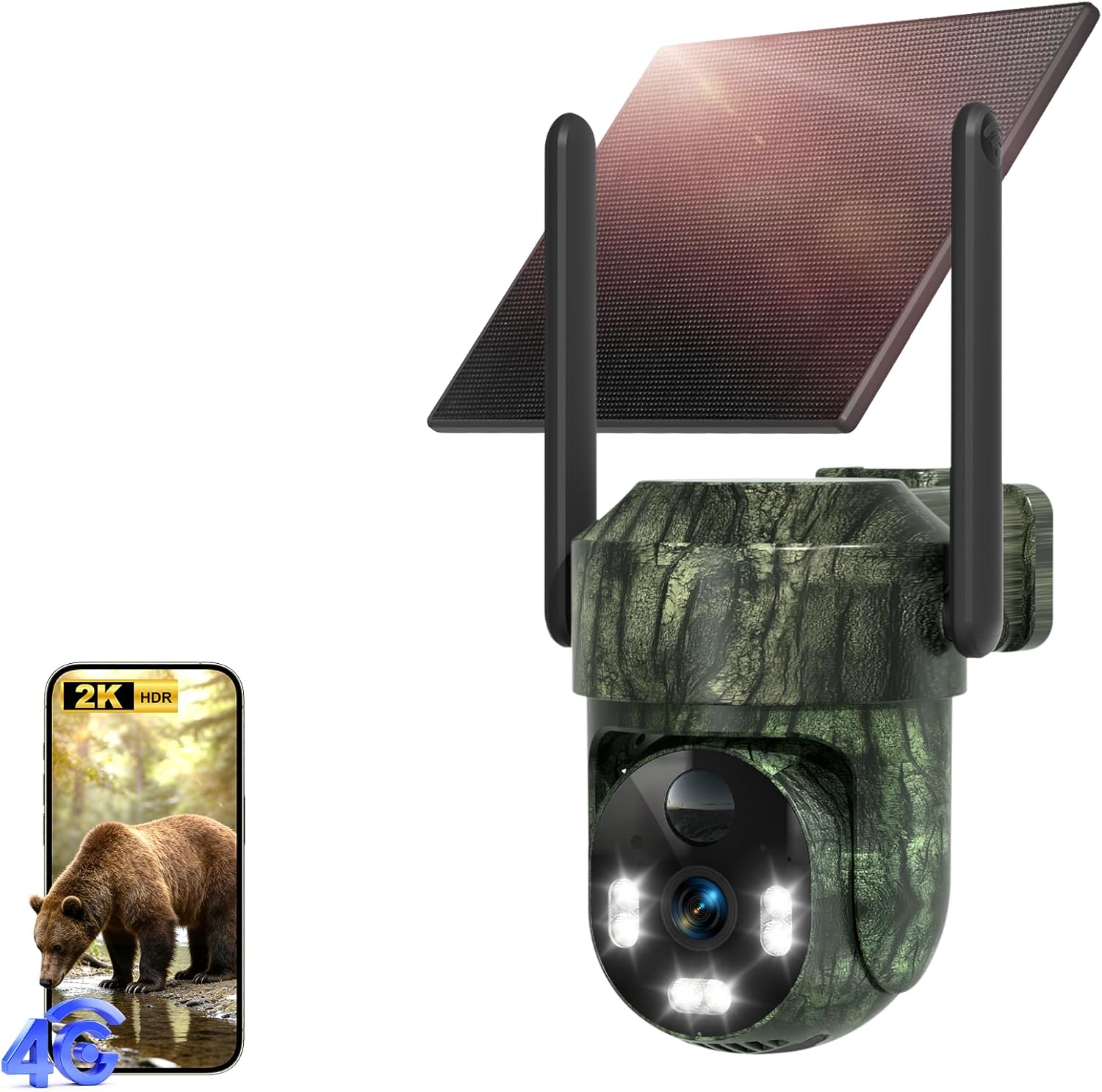 4G LTE Cellular Trail Camera AI Solar Powered - 4K Hunting Camera with Night Vision, Motion Activated Wireless Outdoor Game Camera for Remote Wildlife Monitoring, No WiFi Needed