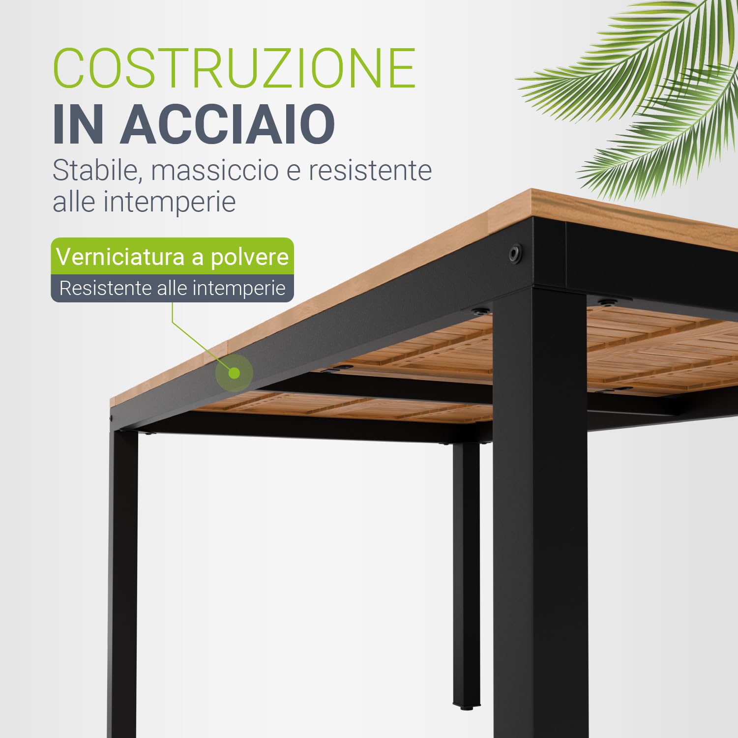 Juskys set di mobili da giardino Rhodos con legno di acacia - Tavolino, 4 sedie e cuscini - Set da cinque pezzi per terrazzo e ambienti esterni - Legno naturale e nero