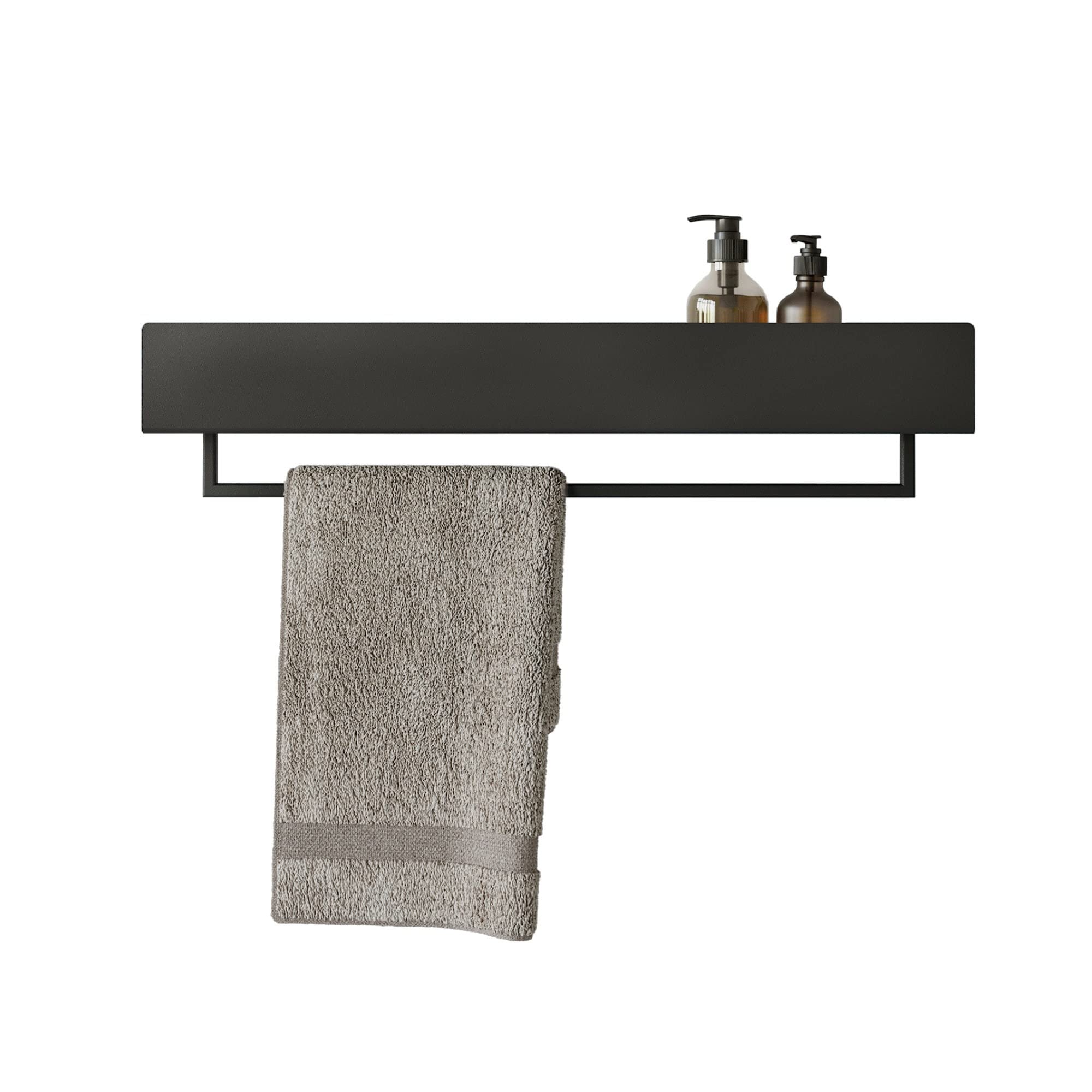 DABStory Toallero con estante 60cm para toallas de invitados, toallero de acero inoxidable, barra para toallas, montaje en pared para baño y cocina, accesorio de almacenamiento para baño VASCA Negro