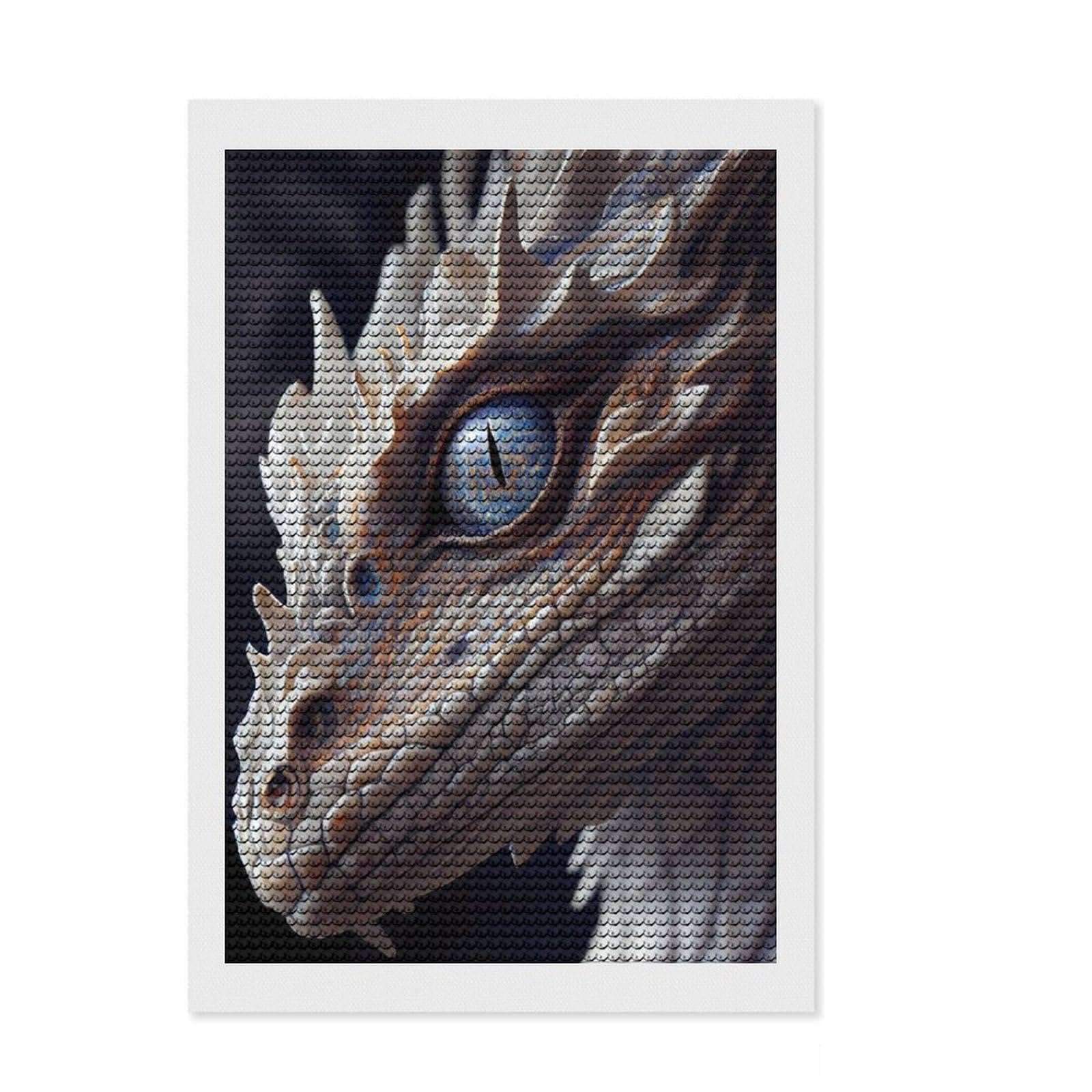 Junmoney Fantasy White Dragon 5D Diamond Painting Kit 8"x12", Round Gems, Festive Craft Gift, Fun Craft Activity, Modern Decor, for Adults