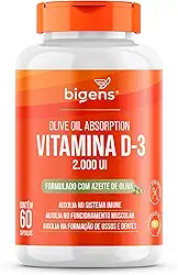 Vitamina D3 Olive Oil Absorption, 2000UI, Formulado com Azeite de Oliva, cápsulas gelatinosas, Bigens. (60 Cápsulas)