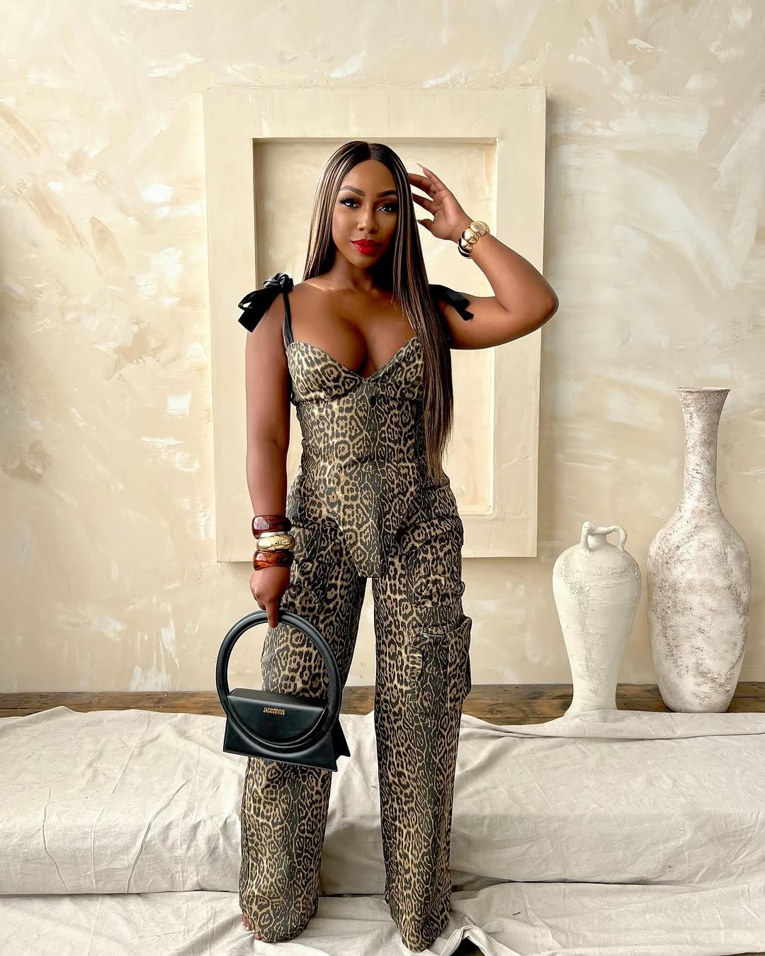 Molilove Sexy 2 Piece Sets for Women Pattern Print Sleeveless Crop Top and Wide Leg Pants with Pockets Soft Stretchy Outfits - Image 4