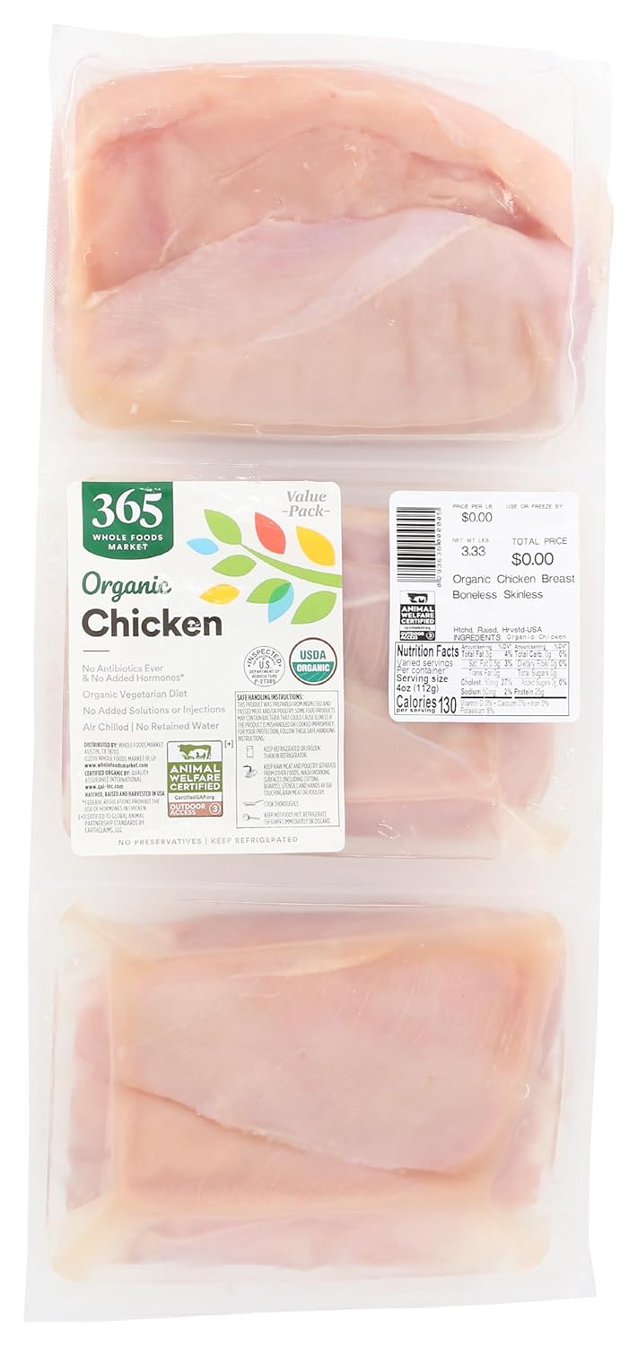 Organic Boneless Skinless Chicken Breast Value Pack - 365 by Whole Foods Market, Step 3 Animal Welfare Certified