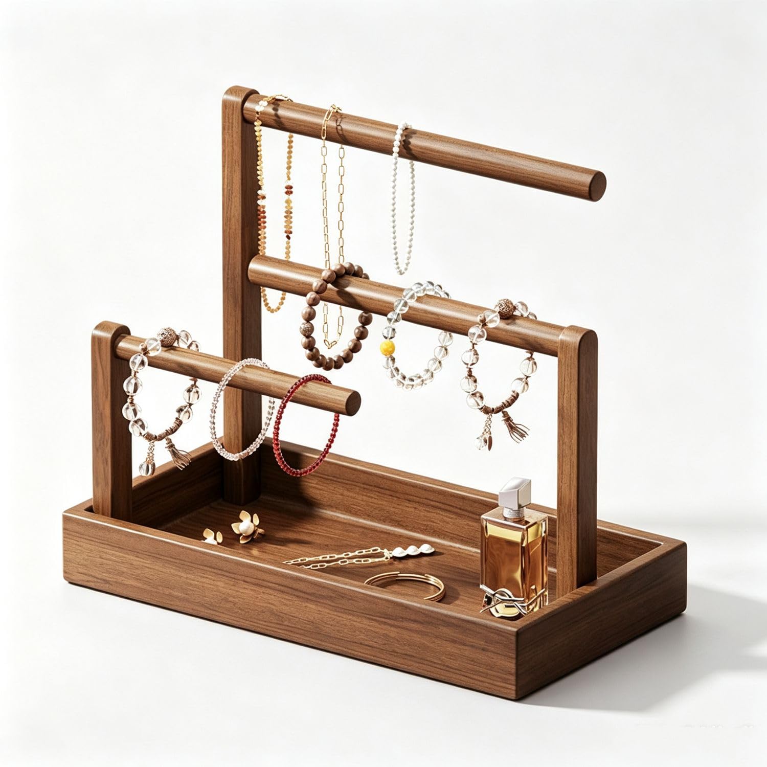 Wood Jewelry Stand Necklace Bracelet Earring Scrunchie Storage Tray