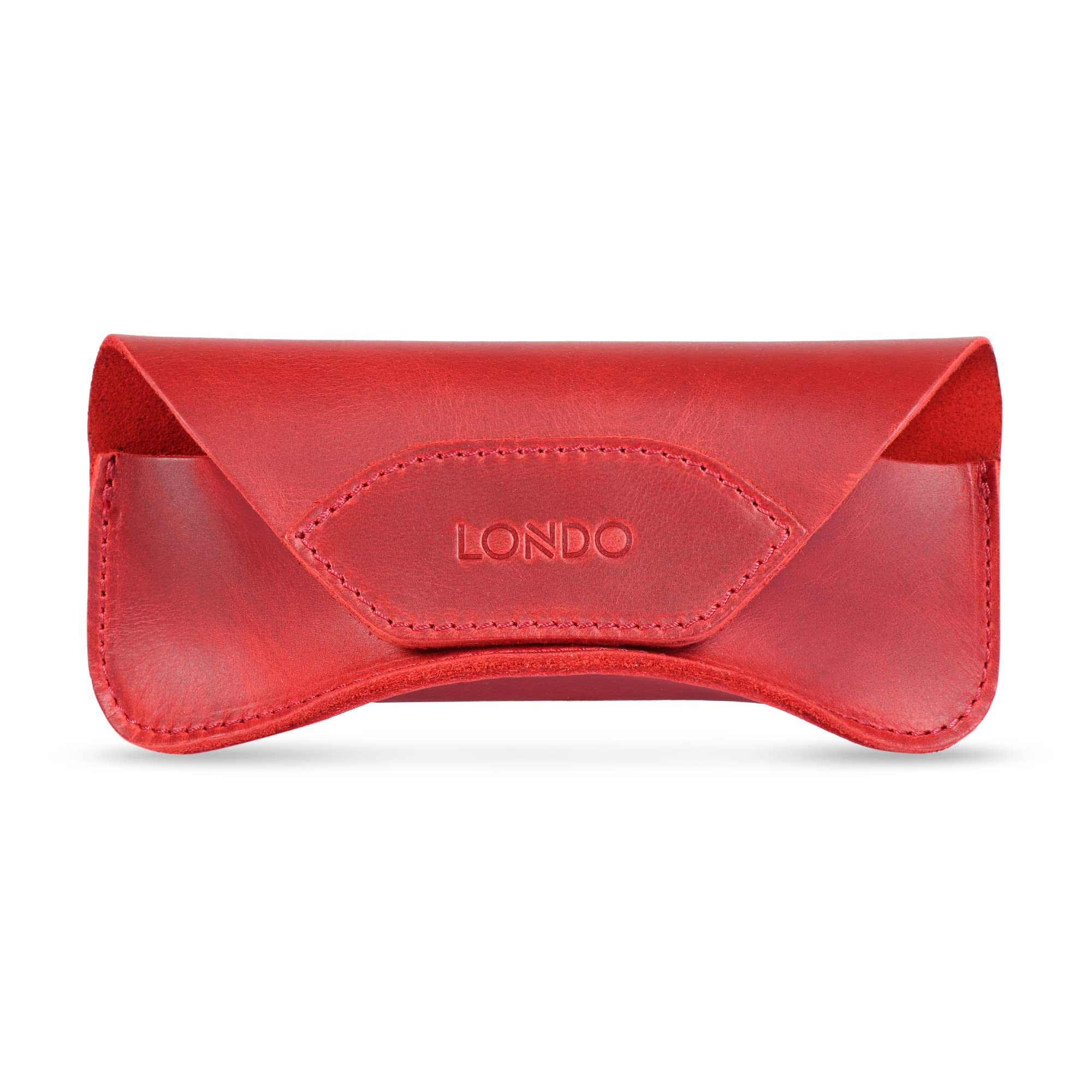 LONDO Genuine Leather Eyeglass Case for Glasses, Button Closure, 6.3x2.75x1.5 inch