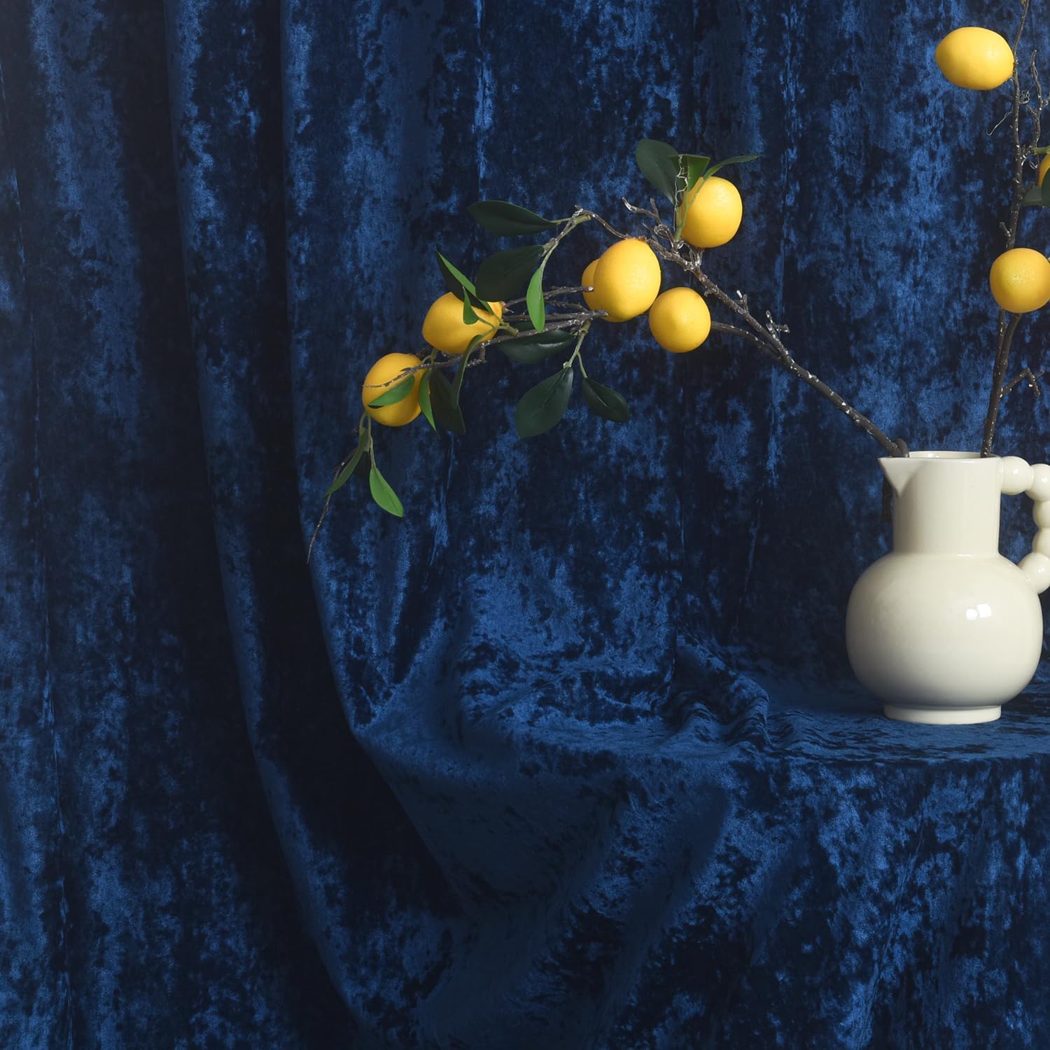 Lux Navy Blue Crushed Velvet Curtains, 2 Panel Set, Room Darkening Distressed Velvet Back Tab Curtain Curtain, 52" W x 84" L for Living Room Bedroom Window Drapes Navy 52"W x 84"L (Pack of 2)