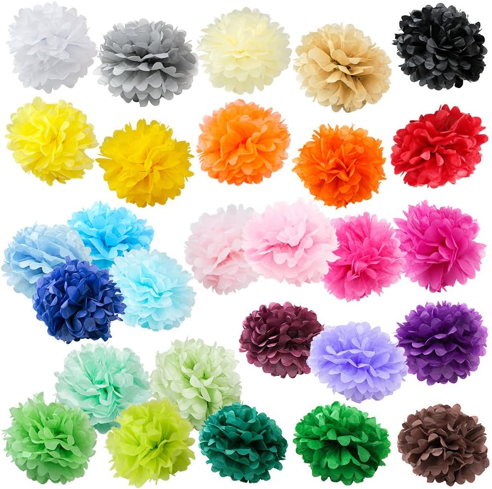 WYZworks Set of 6 - White 12" - (6 Pack) Tissue Pom Poms Flower Party Decorations for Weddings, Birthday, Bridal, Baby Showers, Nursery, Décor, Halloween : Home & Kitchen