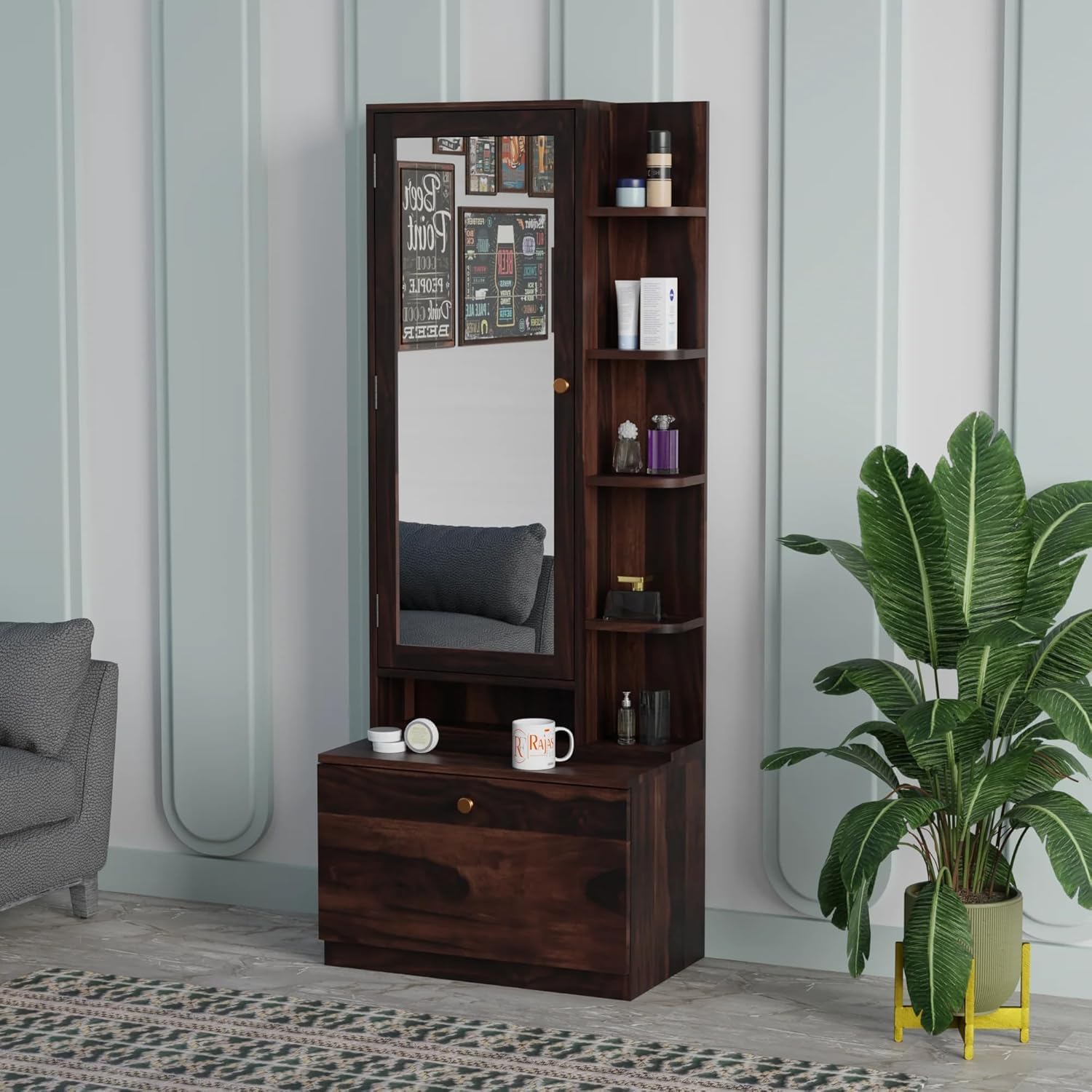Rajasthali Furniture Sheesham Wooden Dressing Tables for Bedroom with 2 Drawer & 5 Shelves - Dressing Table with Storage Dressing Table Organizer Dresser with Mirror (Mia)-picture-10