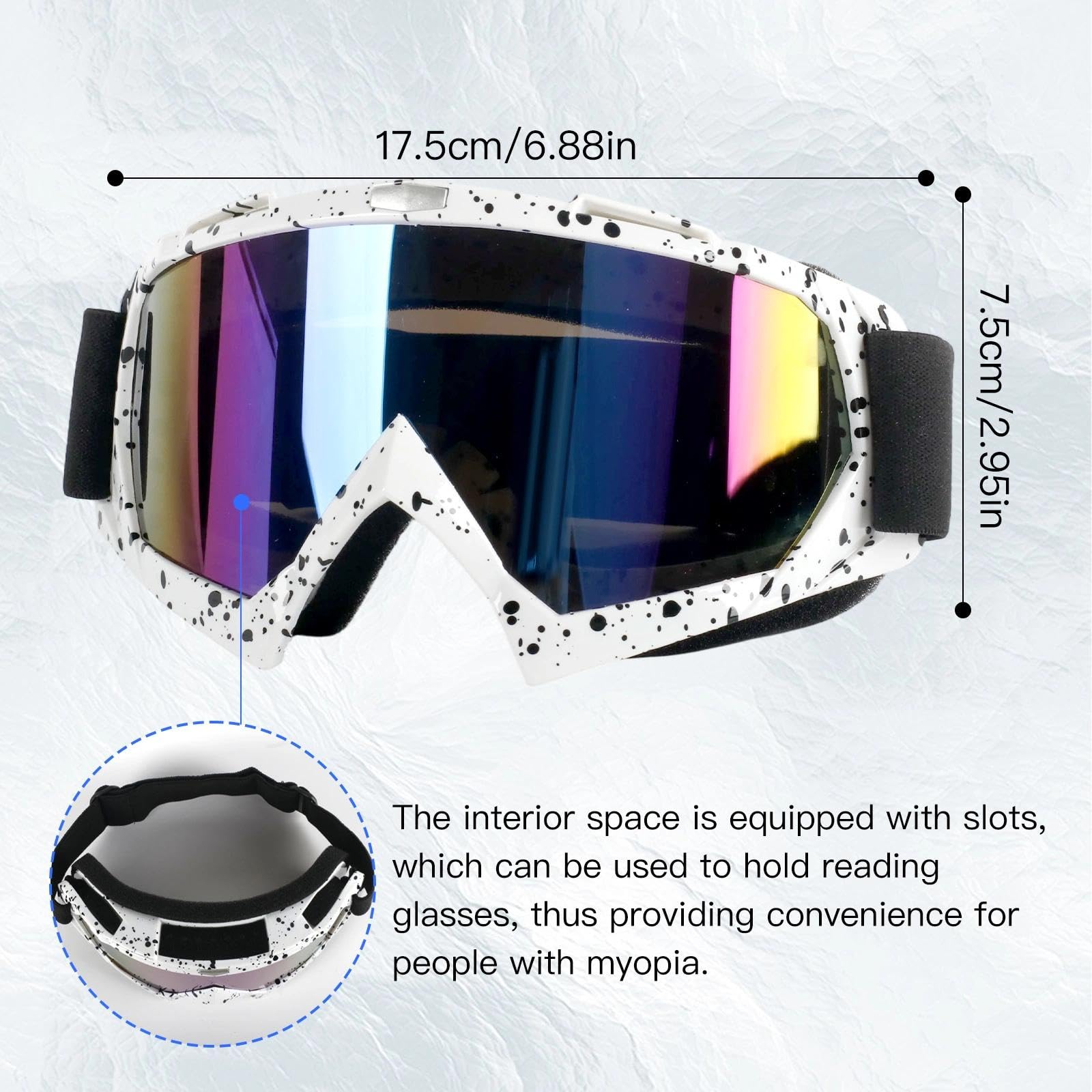 Occhiali Motocross,OTG Maschere Snowboard,Mascherina Casco Motocross - Antivento, Antiappannamento, protezione UV,Imbottiti Schiuma - Unisex per Moto, MTB, ATV, Casco Compatibile.（Bianco）