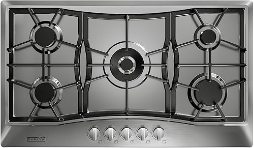 Vista 13 de Empava Placa de cocina de gas de 24 pulgadas con 4 quemadores sellados - Rejillas continuas resistentes - NG/GLP Convertible - Superficie de vidrio